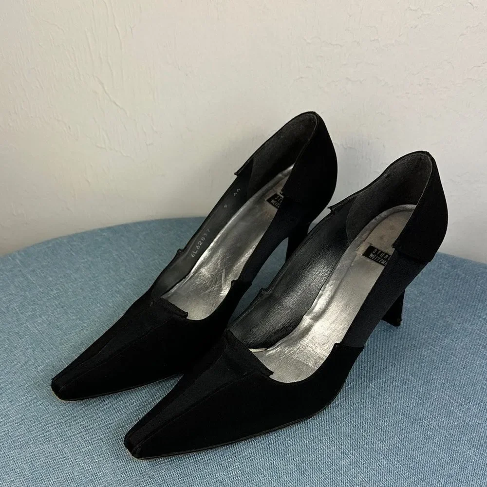 Stuart Weitzman Vintage Black Satin Upper Heels Size 9 AA